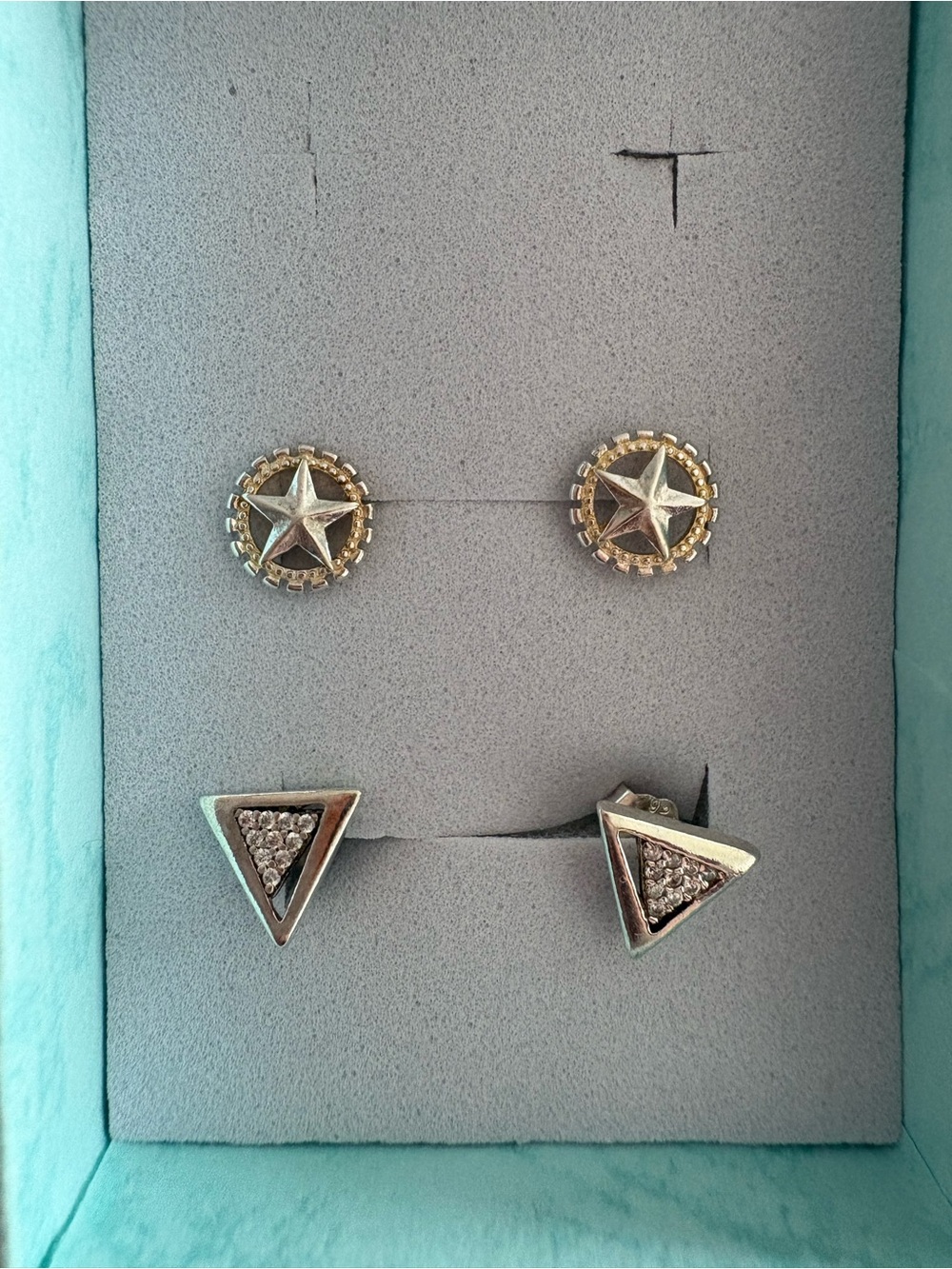 Gold and Silver 925 Star & Triangle Stud Earring Set